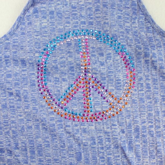No Comment Girls Rib Knit Tank Top Blue Heather Peace Stretch Youth - Picture 2 of 6